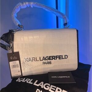 Karl Lagerfeld White Croc-Texture Shoulder Bag